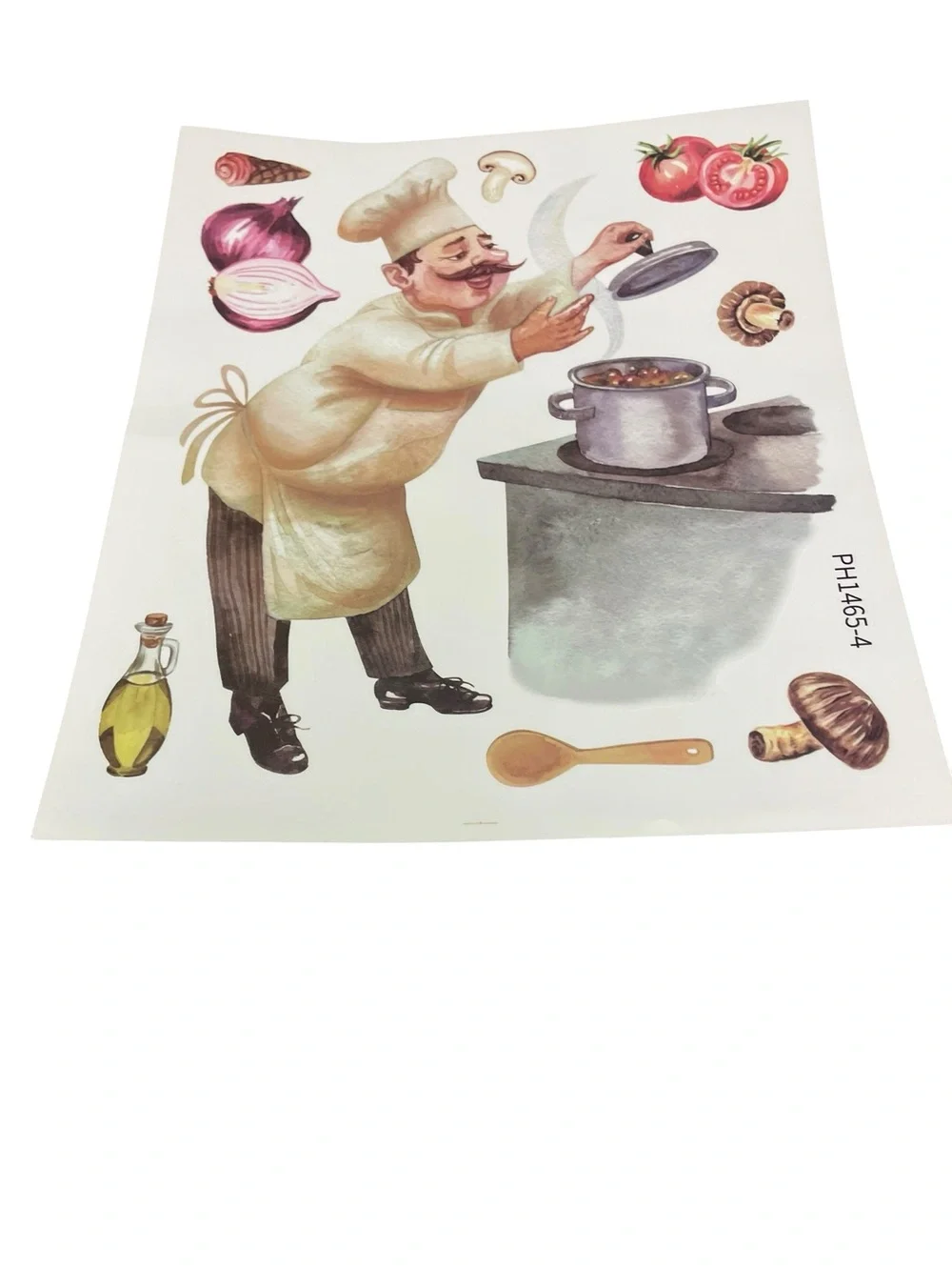 Chef Illustration Kitchen Wall Decal - White, Brown, and Orange Accents